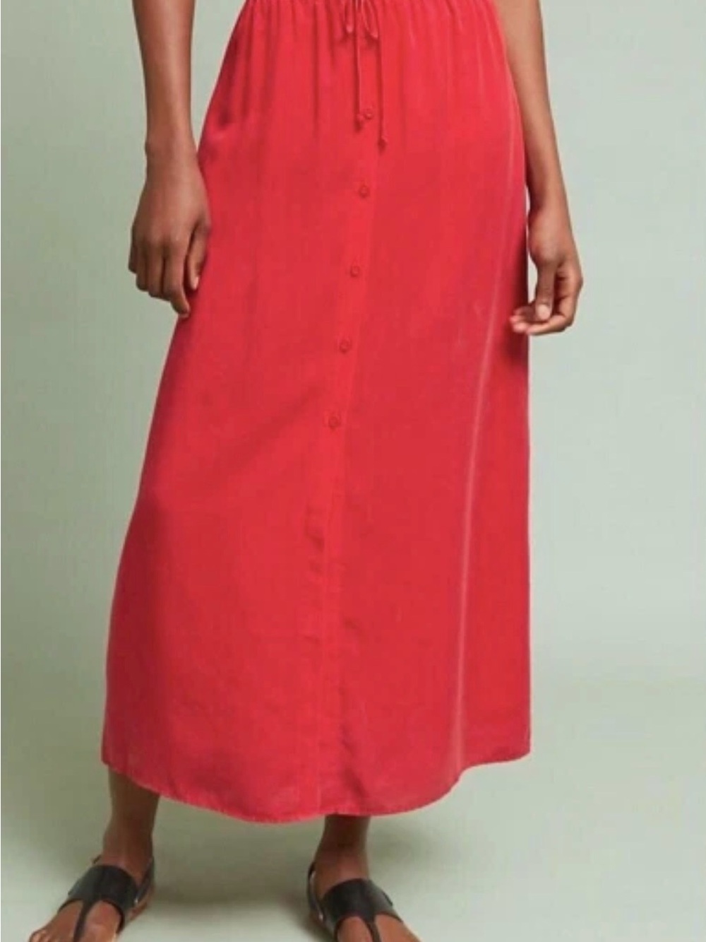 Cloth & Stone Anthropologie Red Button Front Full Length Skirt S with pockets